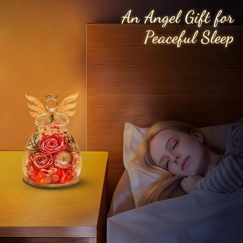Bessol Birthday Gifts for Women Mom Preserved Roses in Glass Angel Figurines Flowers for Delivery Forever Flowers Eternal Rose Valentines Day for Grandma Sister Wife Her from Daughter - Image 5